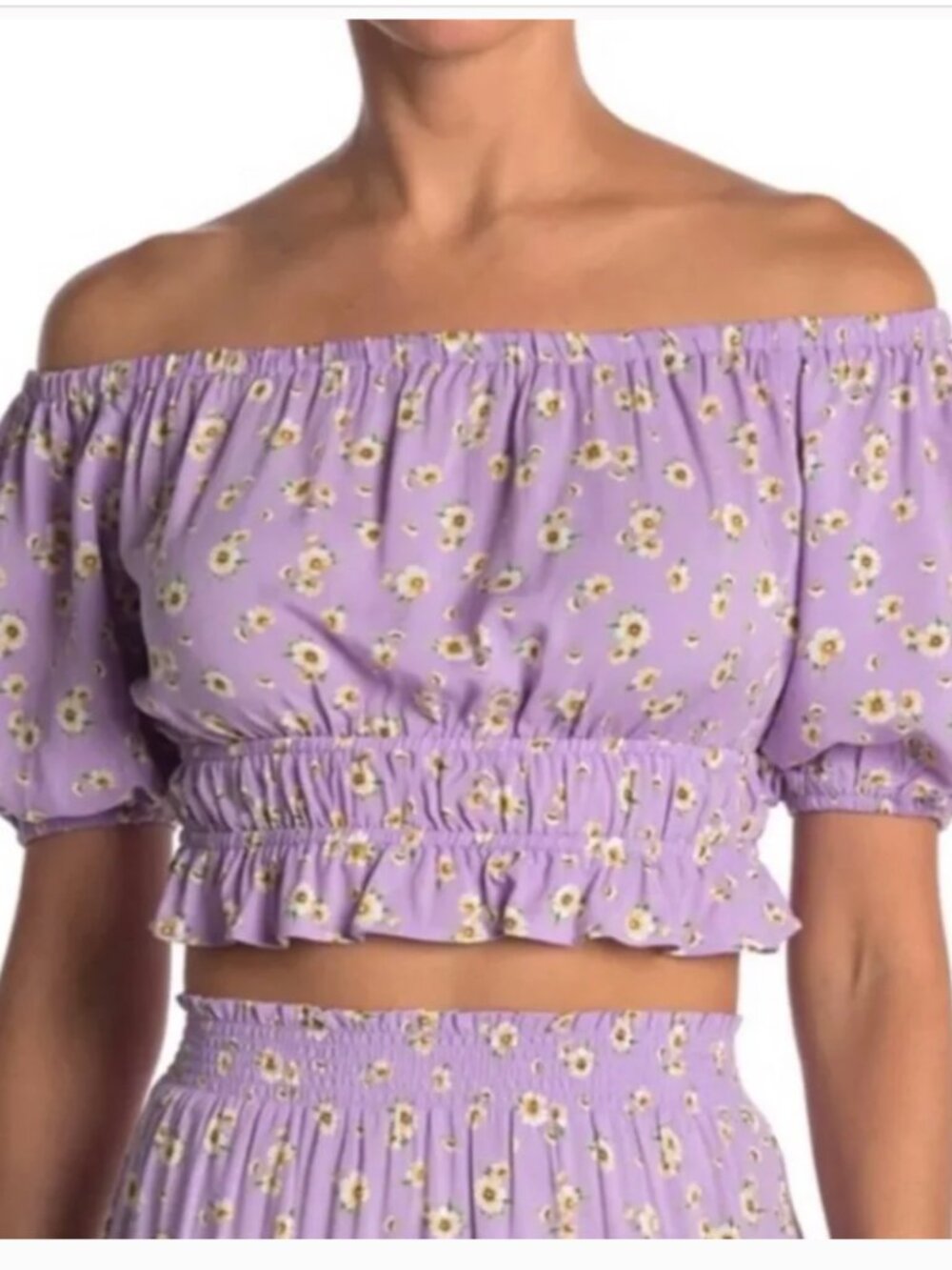ABOUND Women's purple floral peasant crop top size L NWT